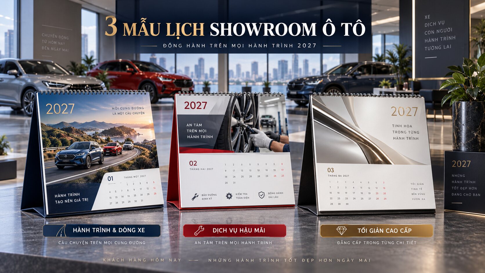 Ba mẫu lịch Tết 2027 cho showroom và đại lý ô tô