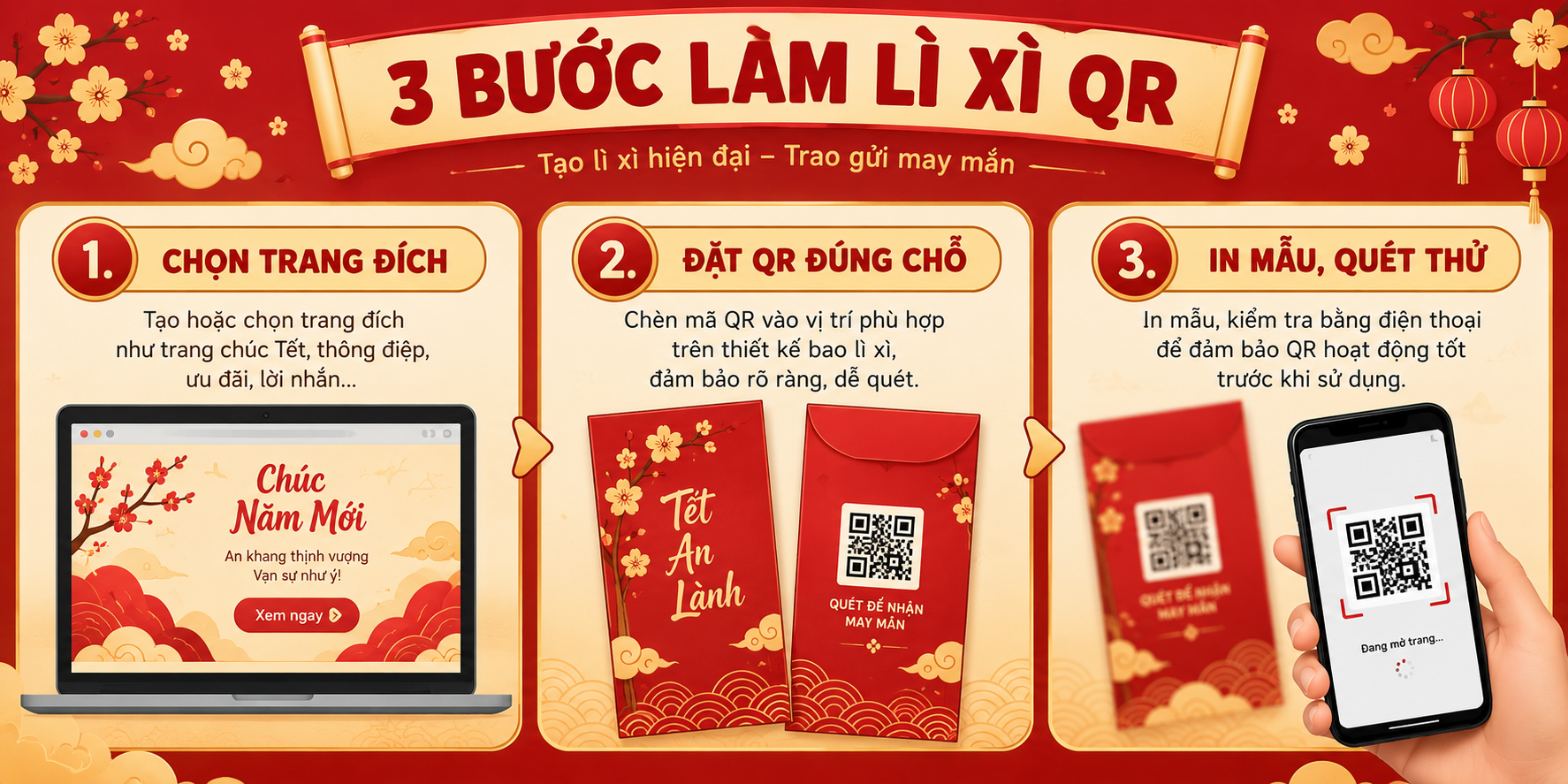 Ba bước đặt bao lì xì có QR code