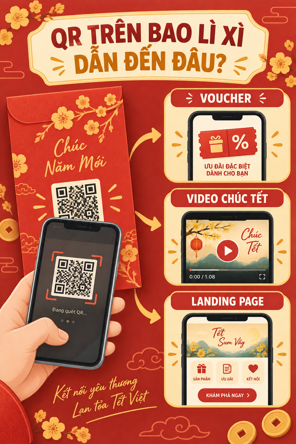 Ba phong cách bao lì xì có QR code