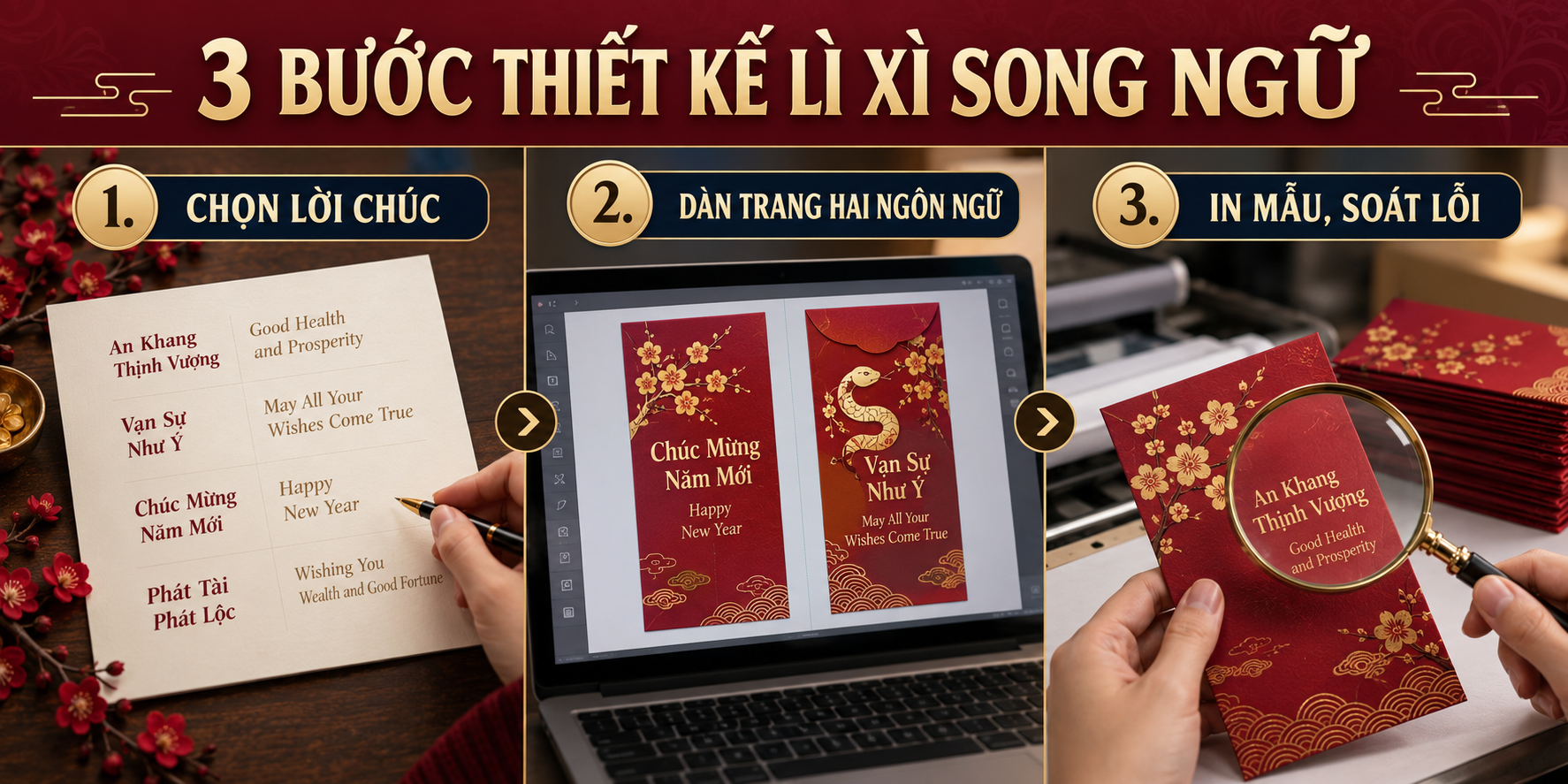 Ba bước đặt bao lì xì song ngữ Việt Anh