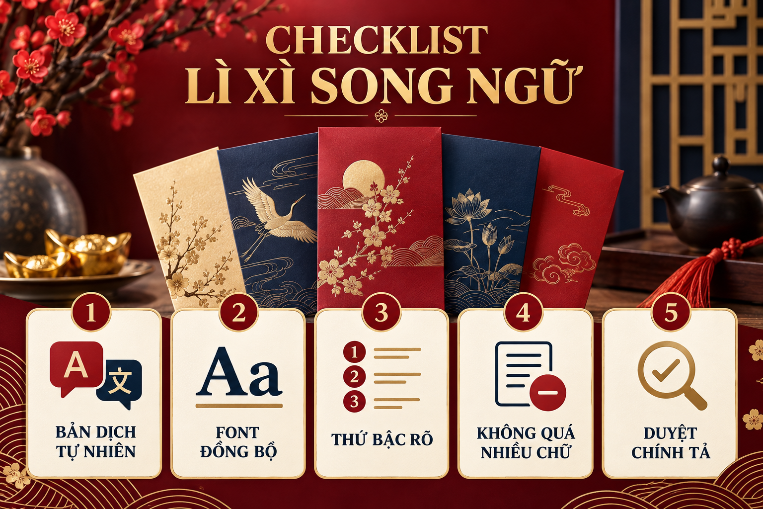 Checklist đặt bao lì xì song ngữ Việt Anh
