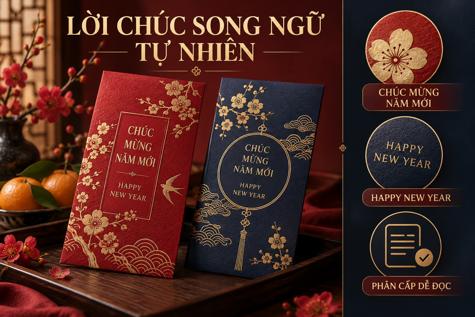 Ba phong cách bao lì xì song ngữ Việt Anh