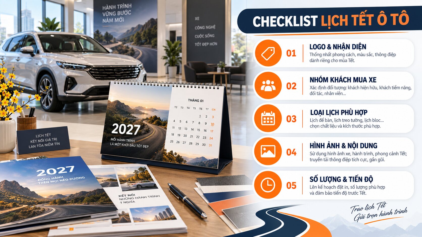 Checklist đặt in lịch Tết cho showroom ô tô