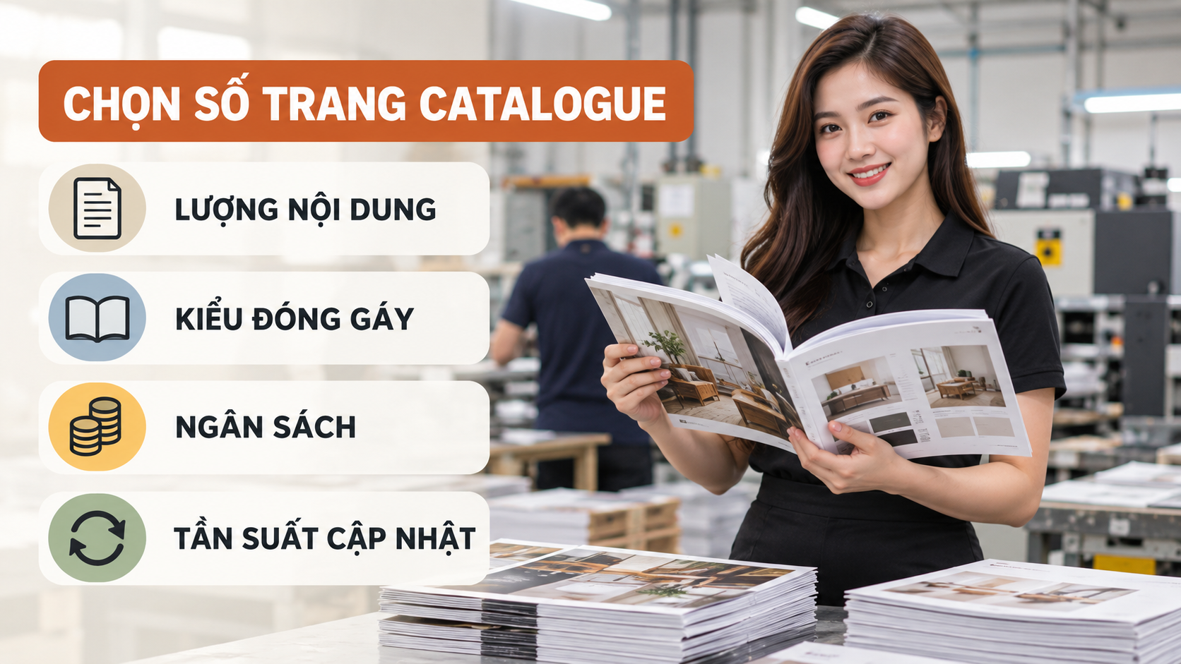Checklist chọn số trang catalogue theo nội dung, đóng gáy và ngân sách