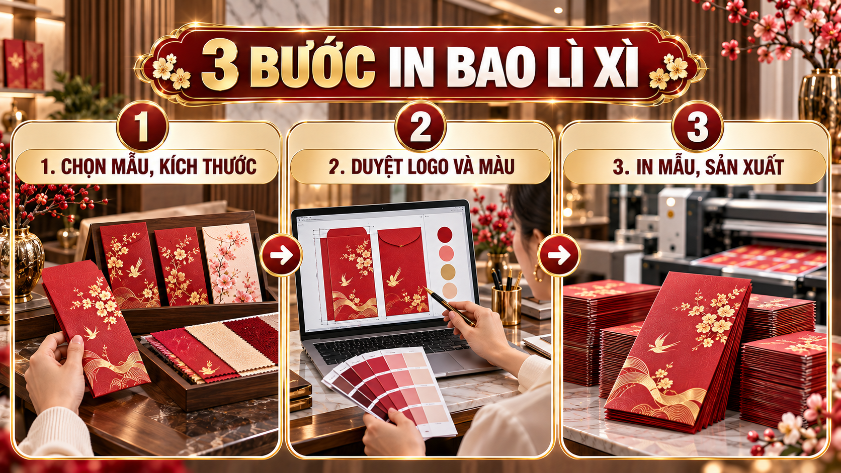 Ba bước đặt in bao lì xì Tết 2027 cho công ty nội thất