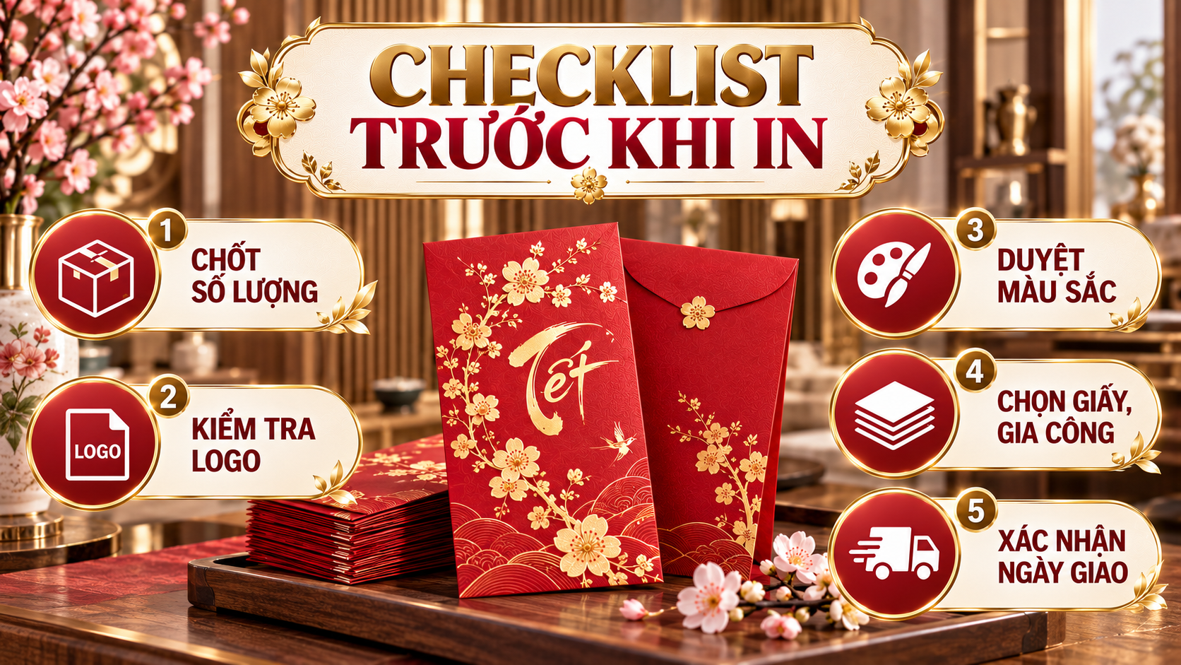 Checklist đặt in bao lì xì Tết 2027 cho công ty nội thất