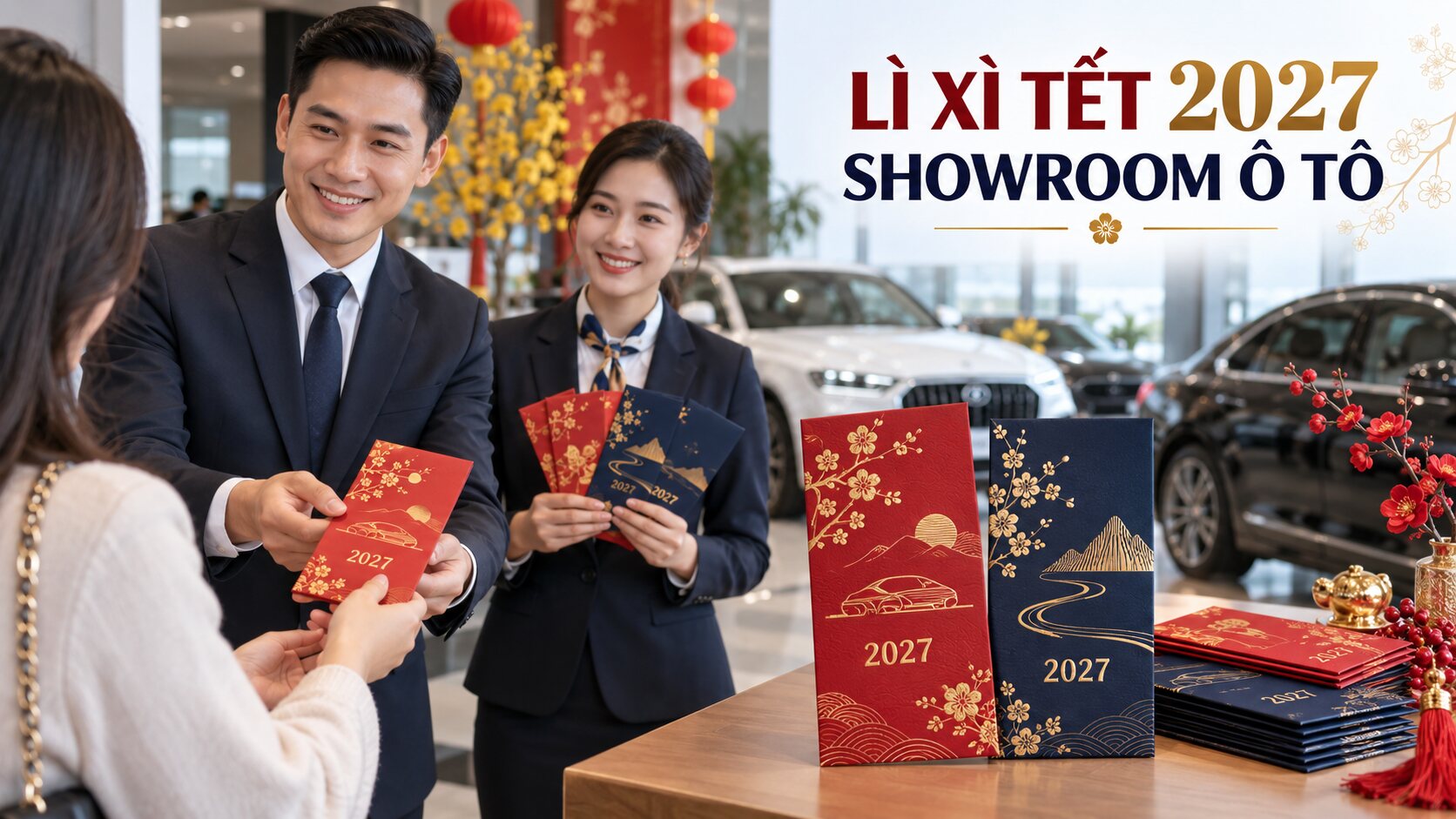 in bao lì xì Tết 2027 cho showroom và đại lý ô tô