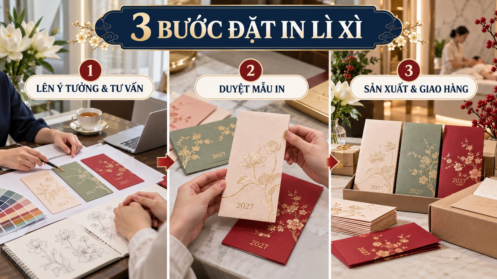 Ba bước đặt in bao lì xì Tết 2027 cho spa và thẩm mỹ viện