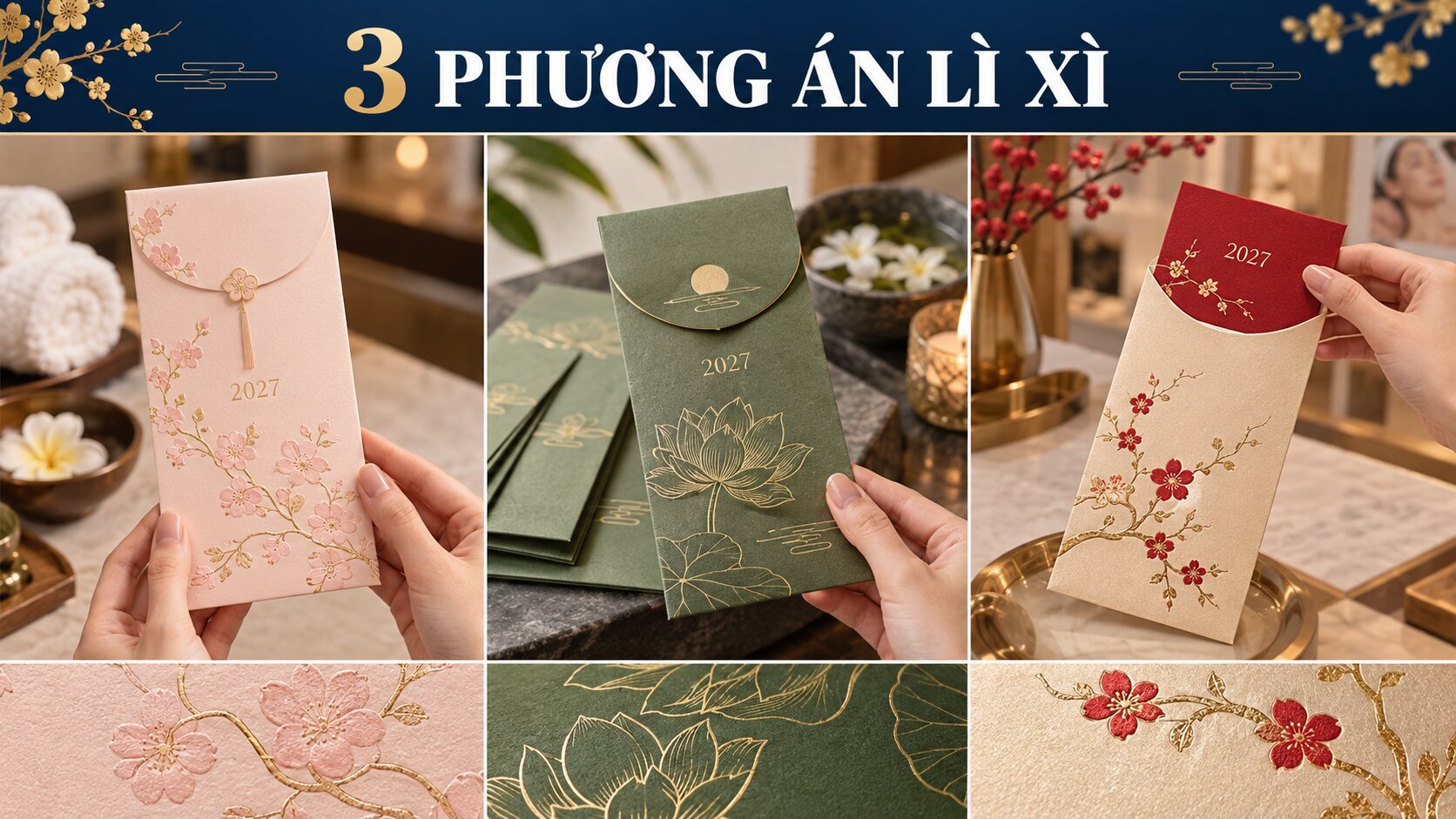 Ba phong cách in bao lì xì Tết 2027 cho spa và thẩm mỹ viện