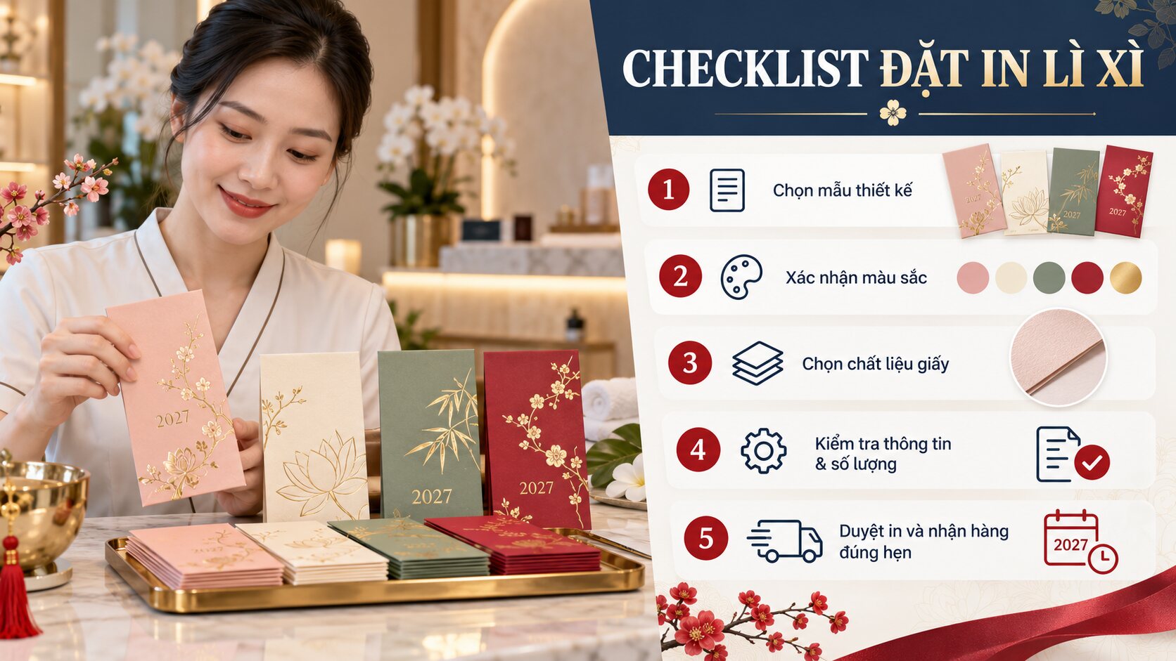 Checklist đặt in bao lì xì Tết 2027 cho spa và thẩm mỹ viện