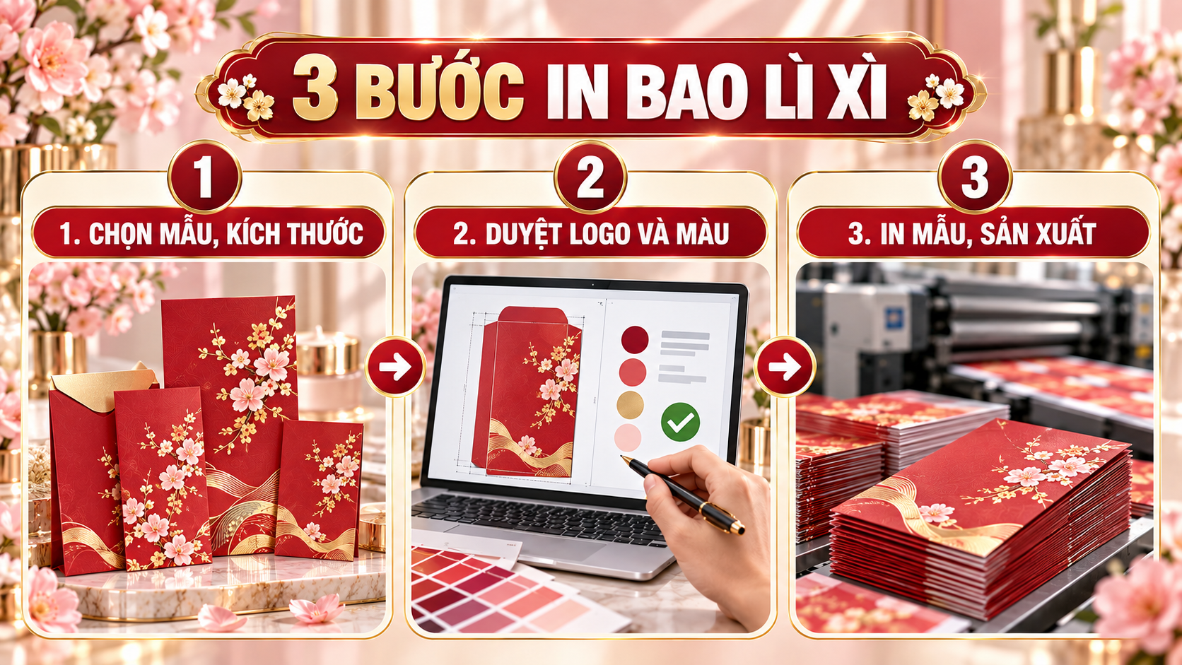 Ba bước đặt in bao lì xì Tết 2027 cho thương hiệu mỹ phẩm