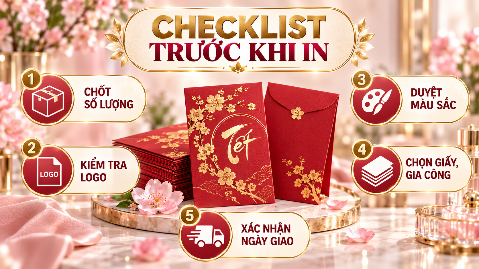 Checklist đặt in bao lì xì Tết 2027 cho thương hiệu mỹ phẩm