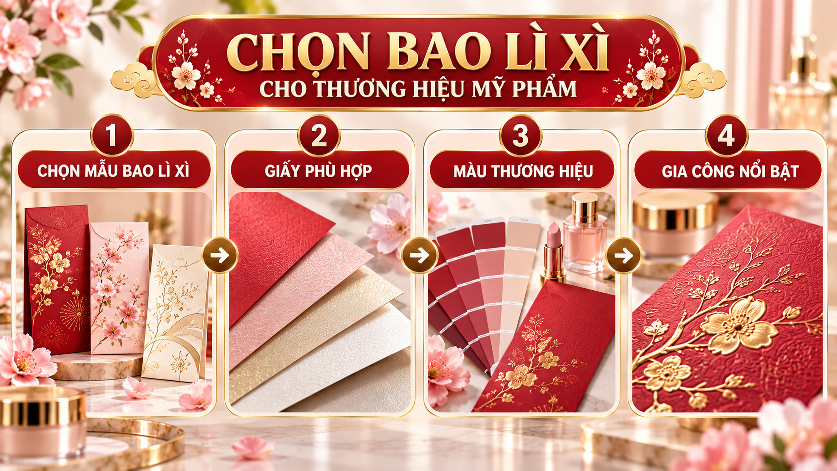 Ba phong cách in bao lì xì Tết 2027 cho thương hiệu mỹ phẩm