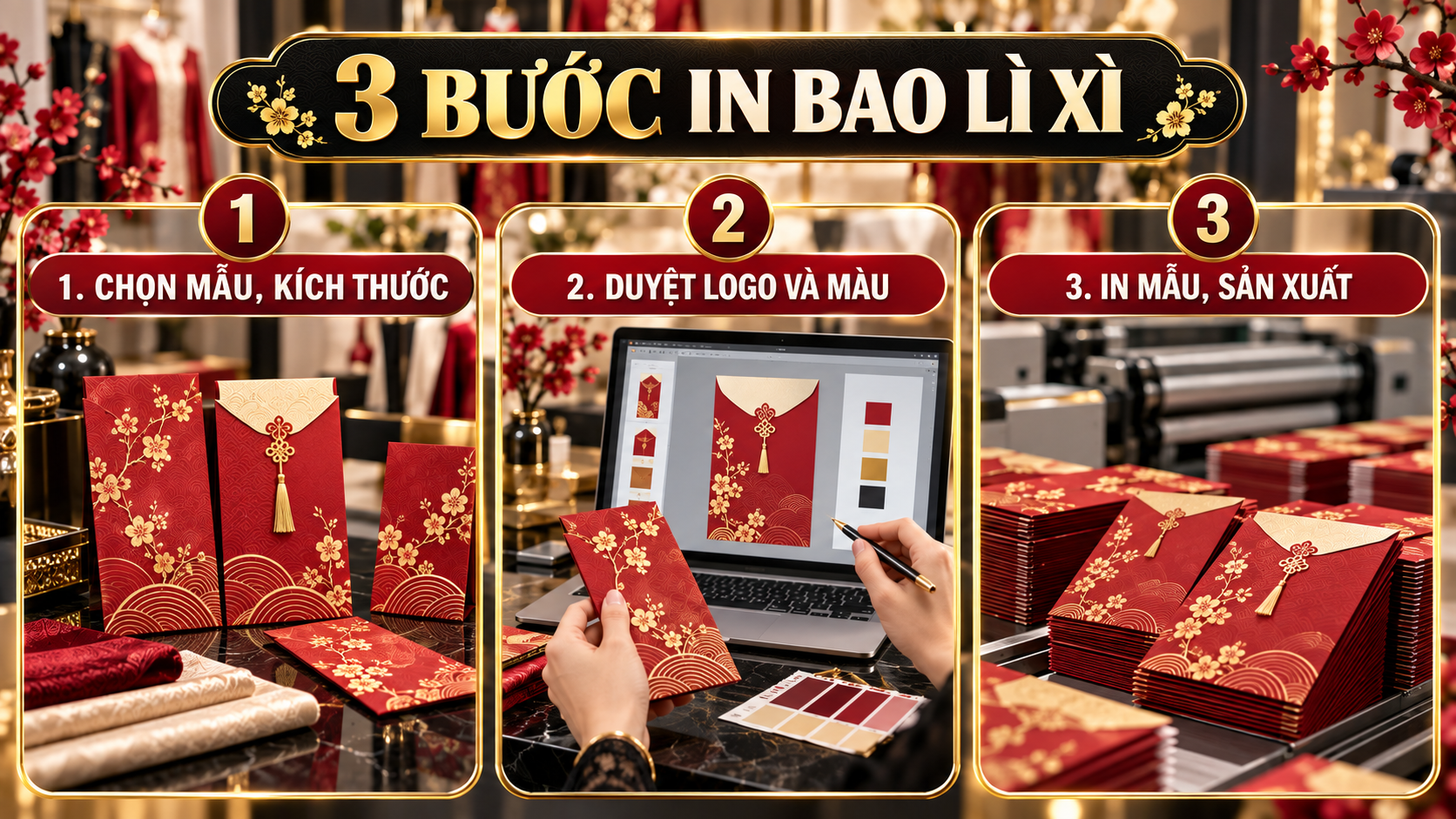 Ba bước đặt in bao lì xì Tết 2027 cho thương hiệu thời trang