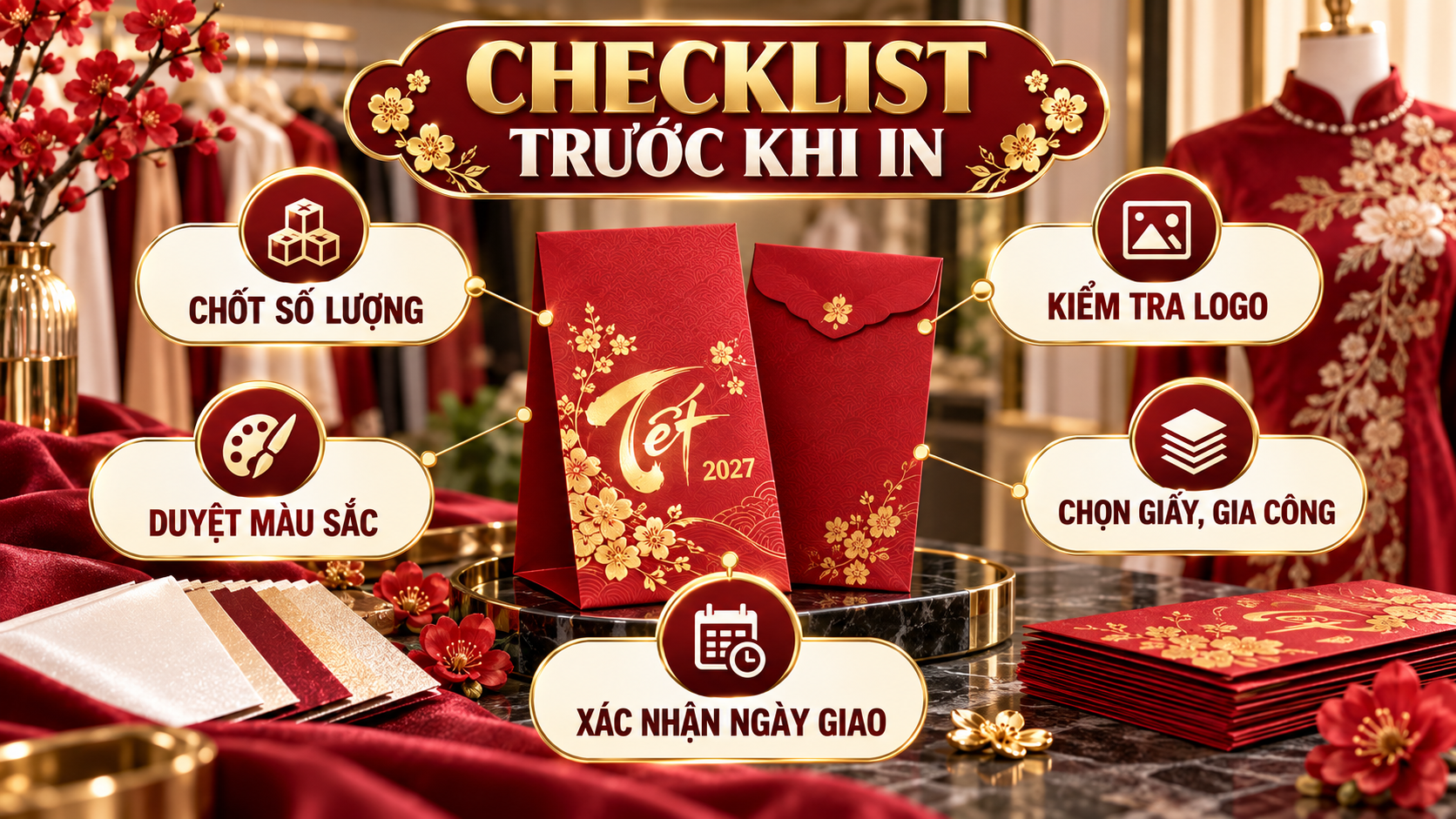 Checklist đặt in bao lì xì Tết 2027 cho thương hiệu thời trang