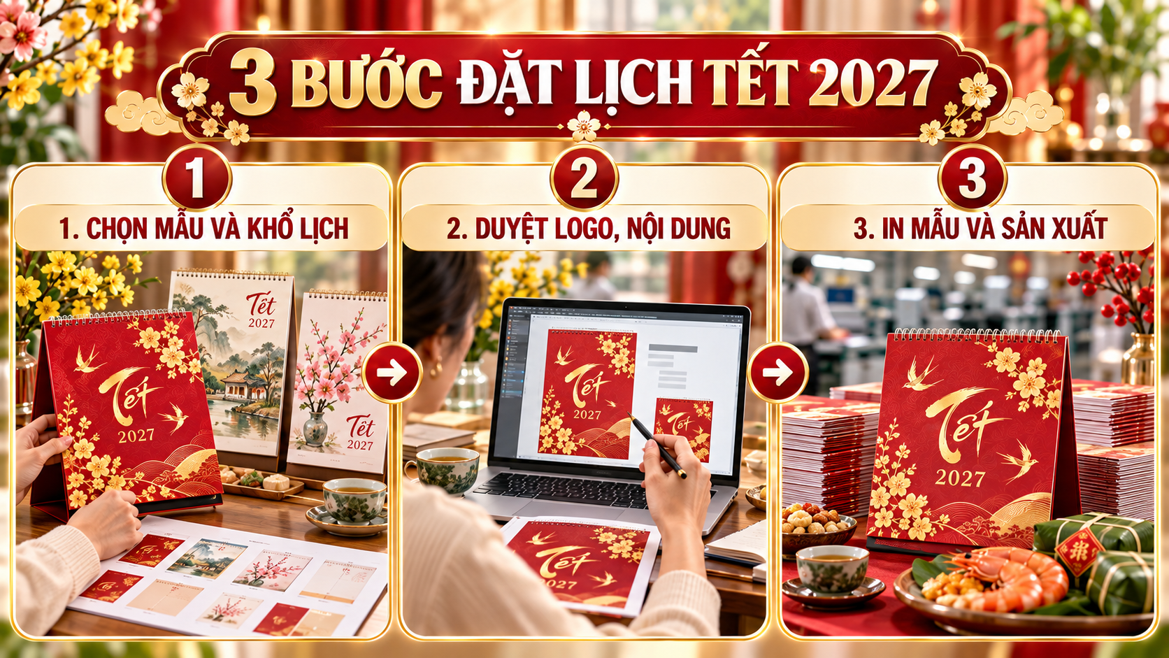Ba bước đặt in lịch Tết 2027 cho công ty thực phẩm và đồ uống