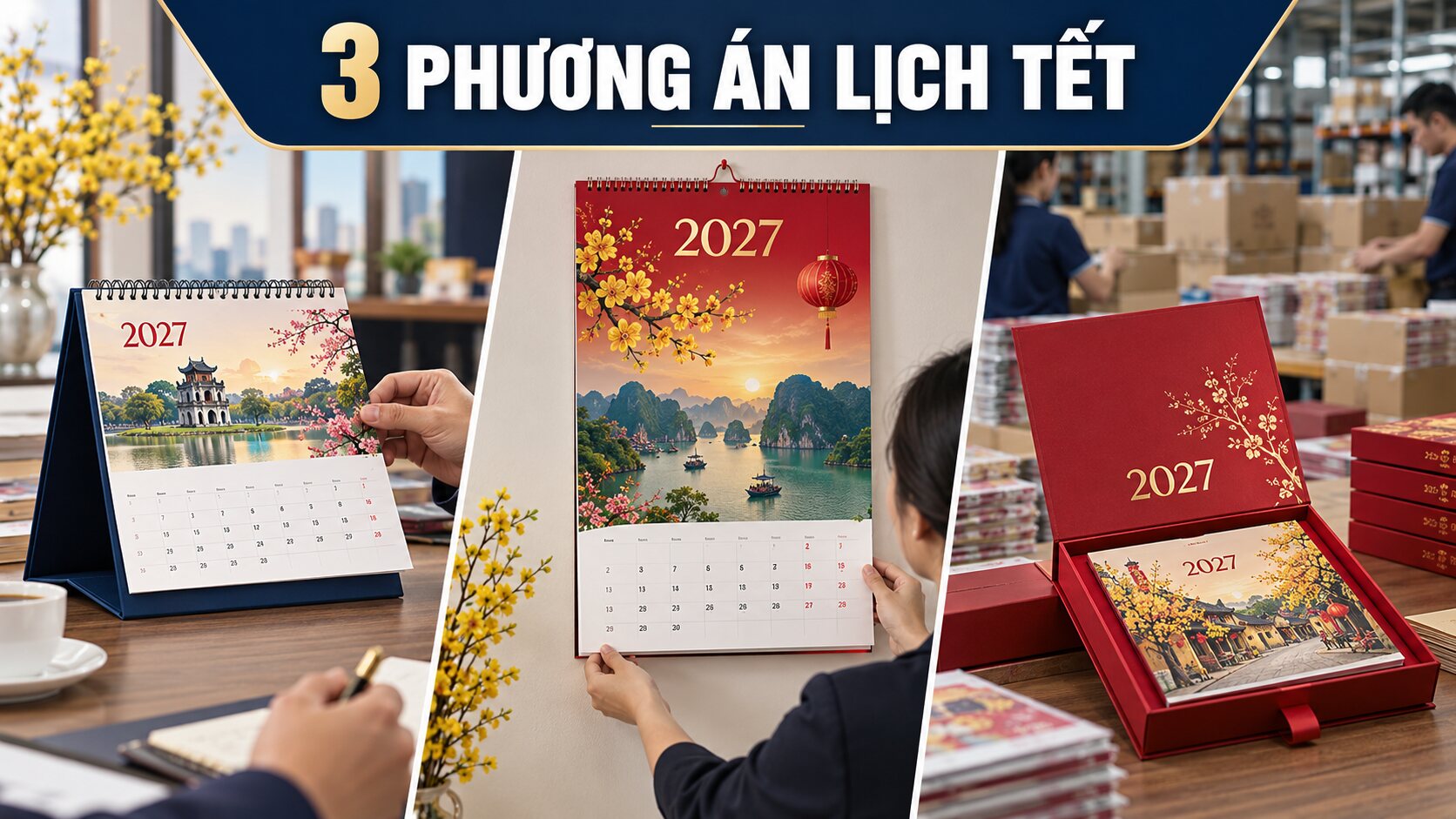 Ba mẫu in lịch Tết 2027 cho đại lý và nhà phân phối