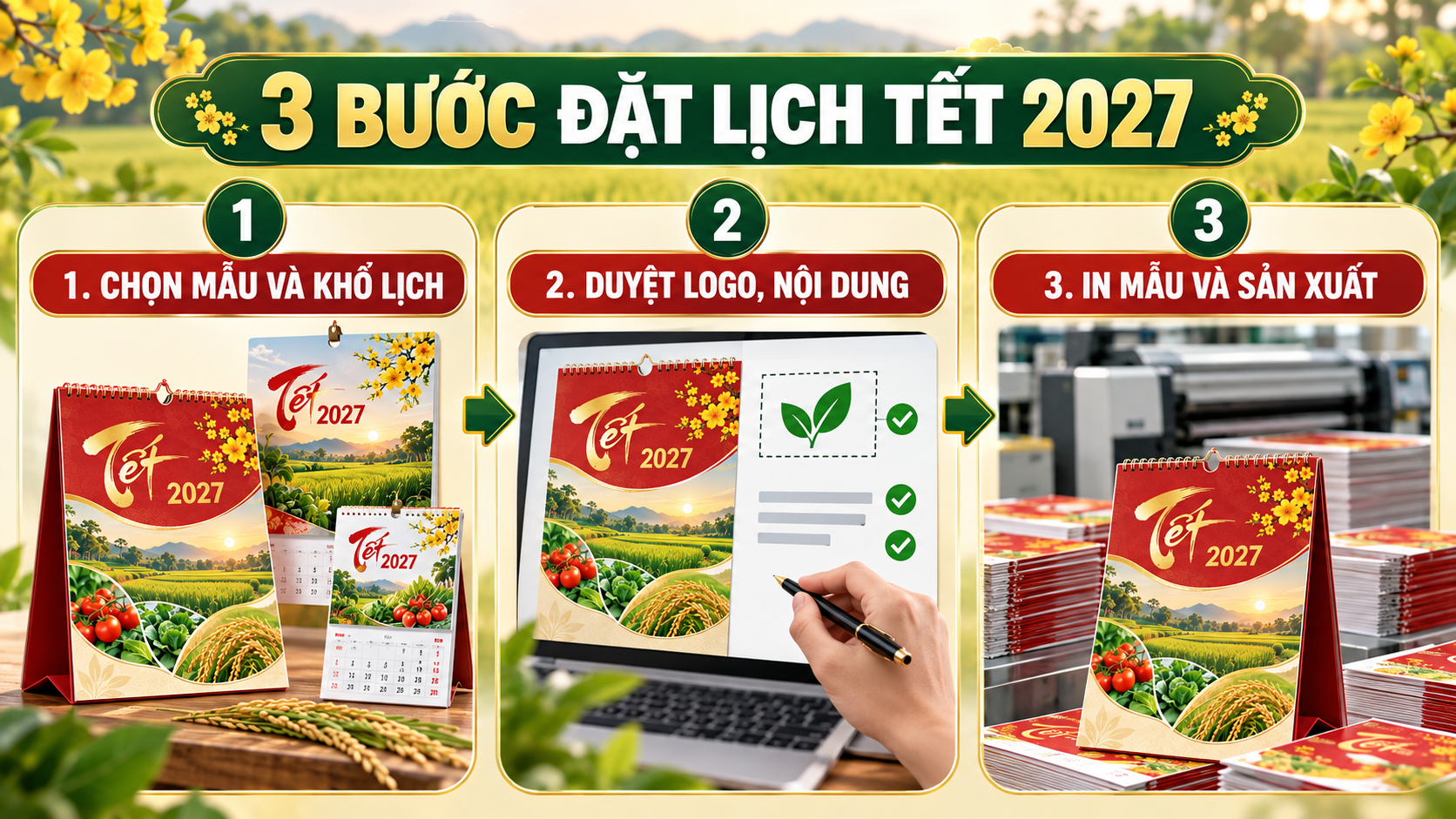 Ba bước đặt in lịch Tết 2027 cho hợp tác xã và doanh nghiệp nông nghiệp