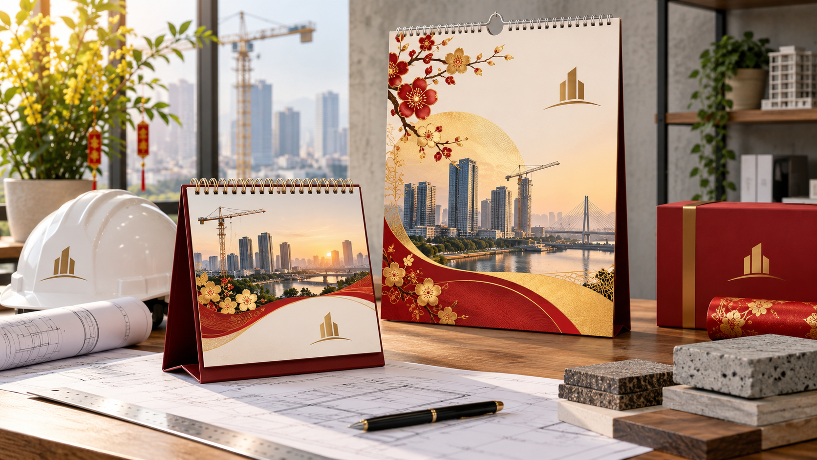 Lịch Tết 2027 thiết kế cho công ty xây dựng