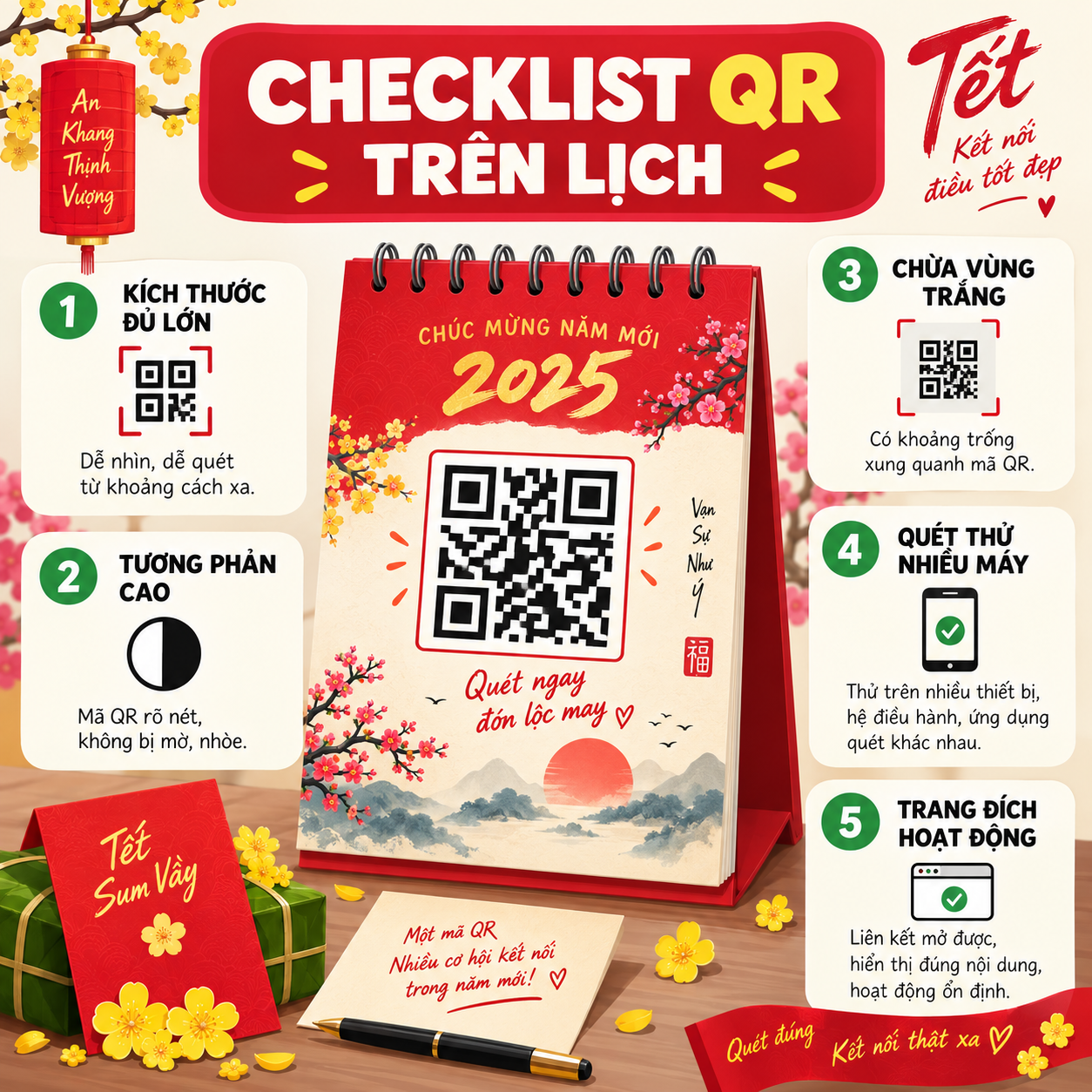 Checklist đặt lịch Tết 2027 tích hợp mã QR