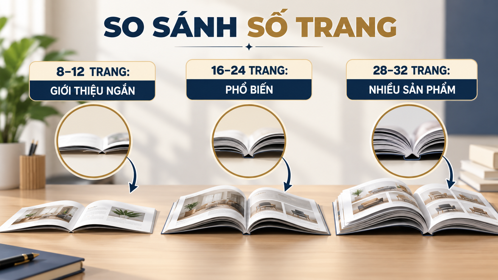 So sánh catalogue 8 đến 32 trang theo lượng nội dung