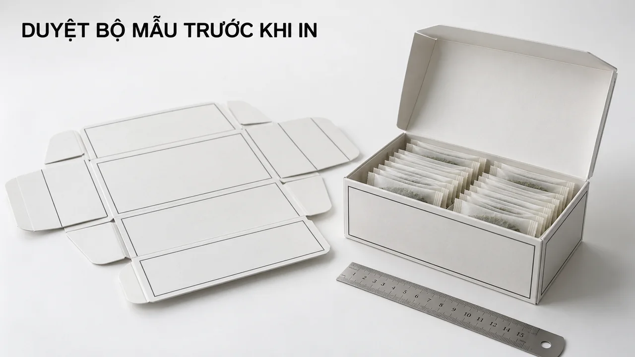 Hộp trà và khuôn phẳng để duyệt bộ mẫu