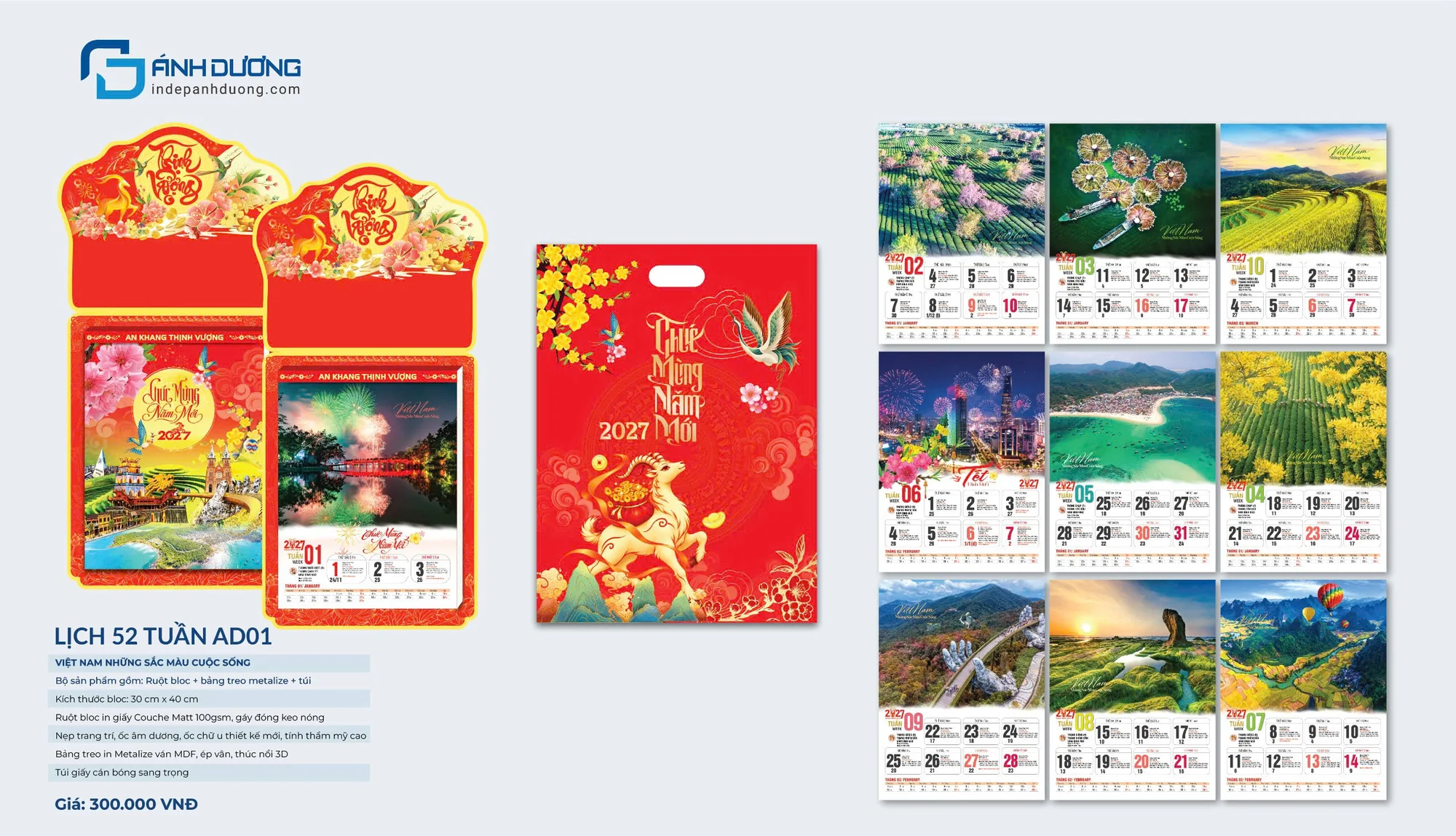 Catalogue Lịch 52 tuần 2027 AD01 – Việt Nam những sắc màu cuộc sống, bloc 30 × 40 cm