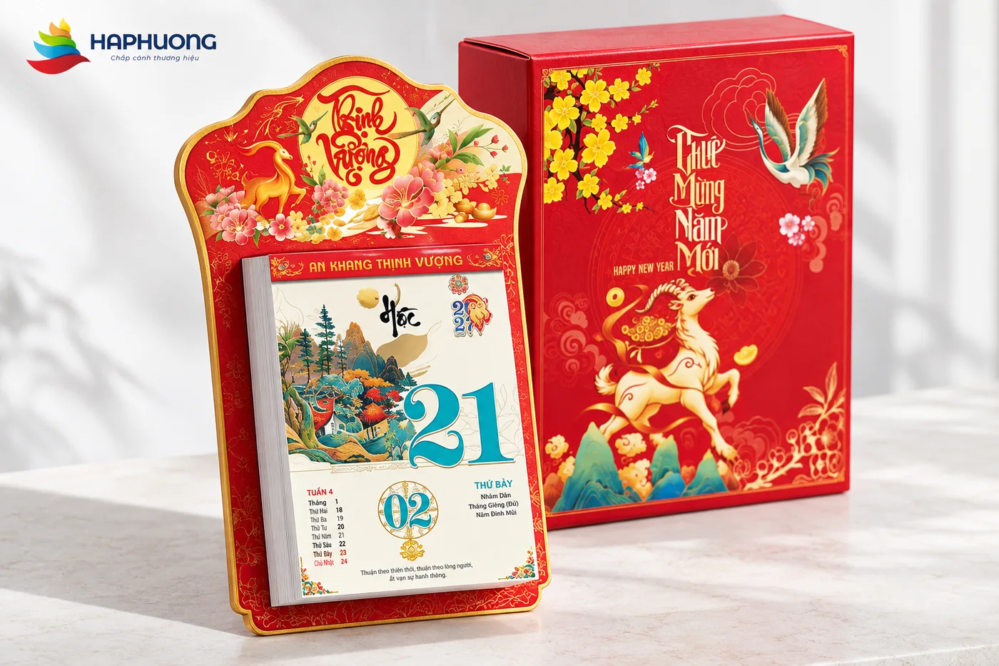 Góc nhìn minh họa Lịch bloc siêu đại 2027 AD01 – thư pháp, ruột 20 × 30 cm kèm hộp túi