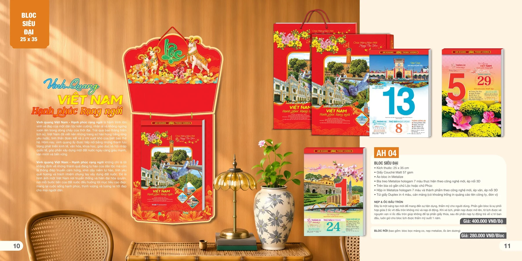 Mẫu lịch bloc 2027 25 × 35 cm AH04 – Vinh quang Việt Nam – Hạnh phúc rạng ngời