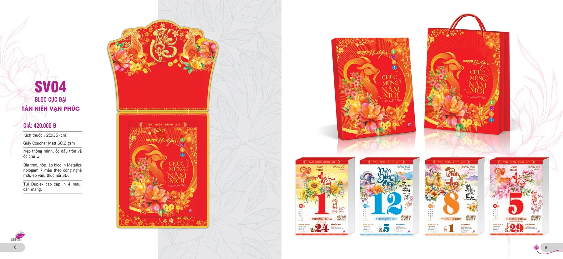Mẫu lịch bloc 2027 25 × 35 cm SV04 – Tân niên vạn phúc