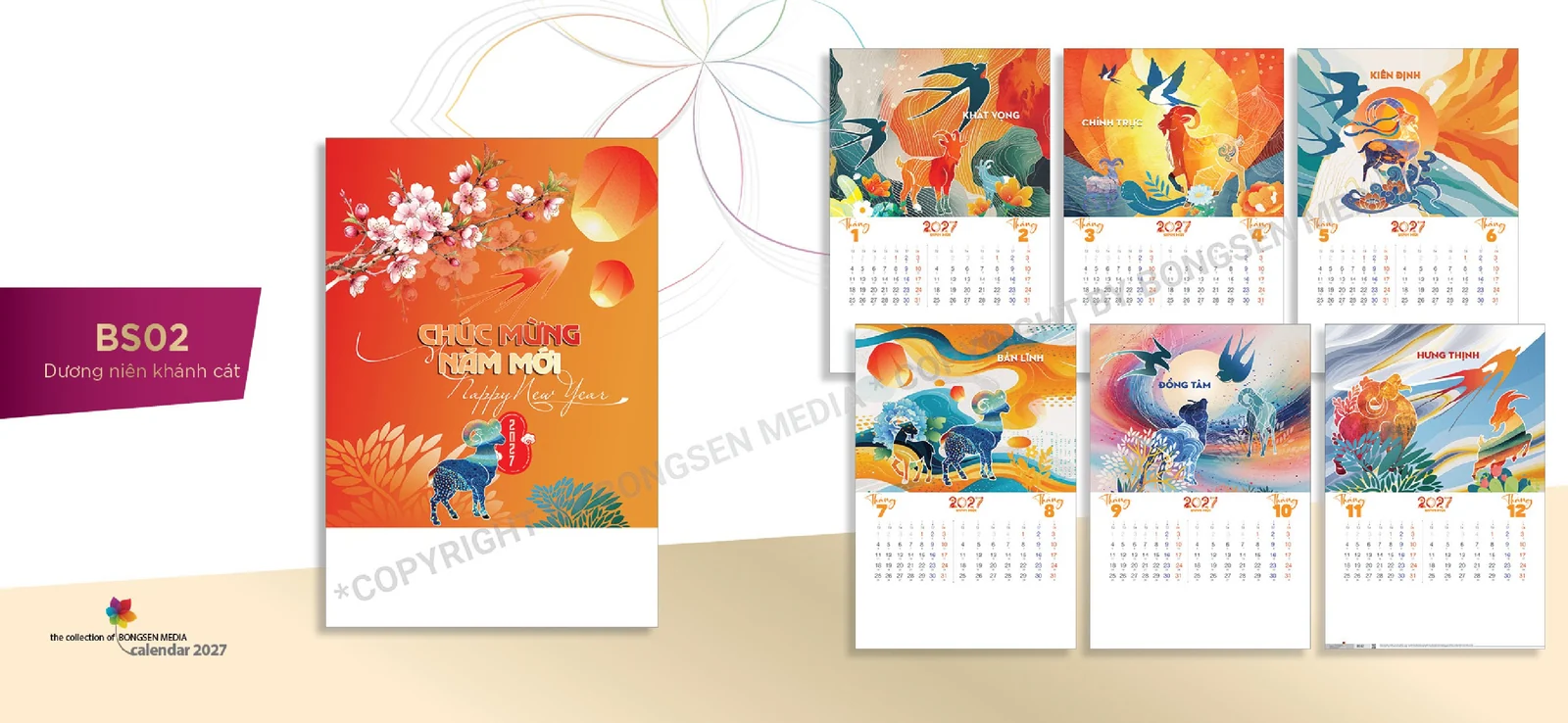 Mẫu lịch lò xo 7 tờ 2027 BS02 – Dương niên khánh cát