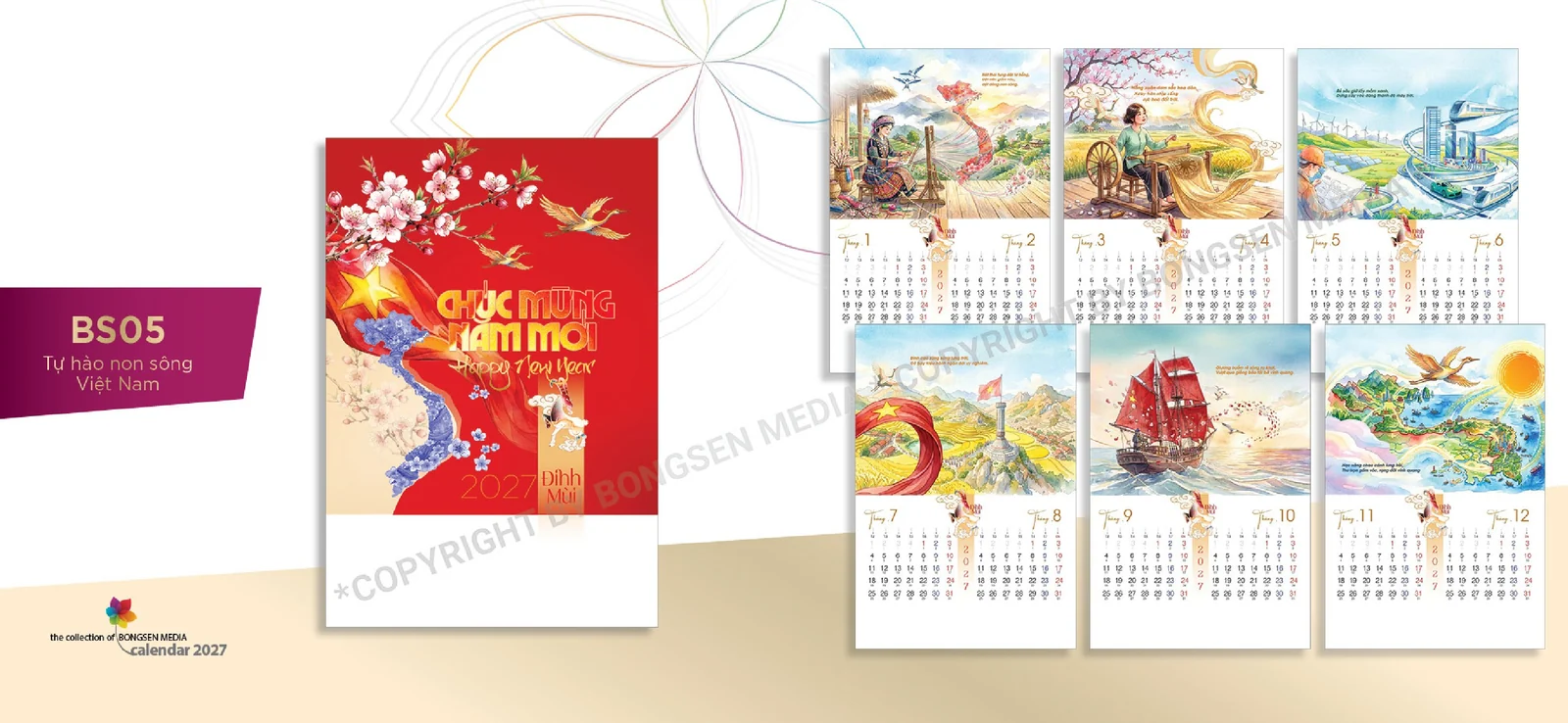 Mẫu lịch lò xo 7 tờ 2027 BS05 – Tự hào non sông Việt Nam