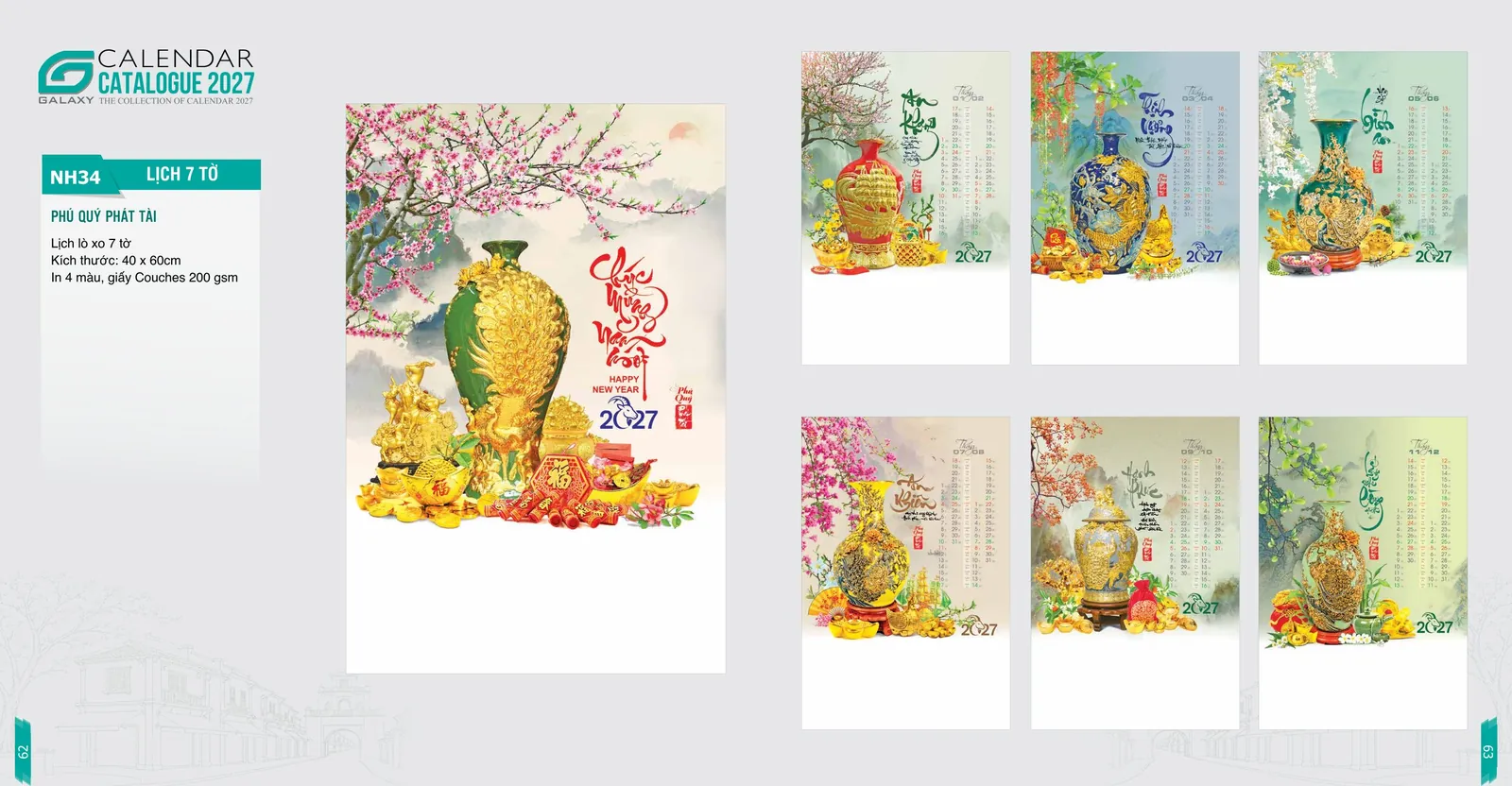 NH34 - Phú quý phát tài - lịch lò xo 7 tờ 2027