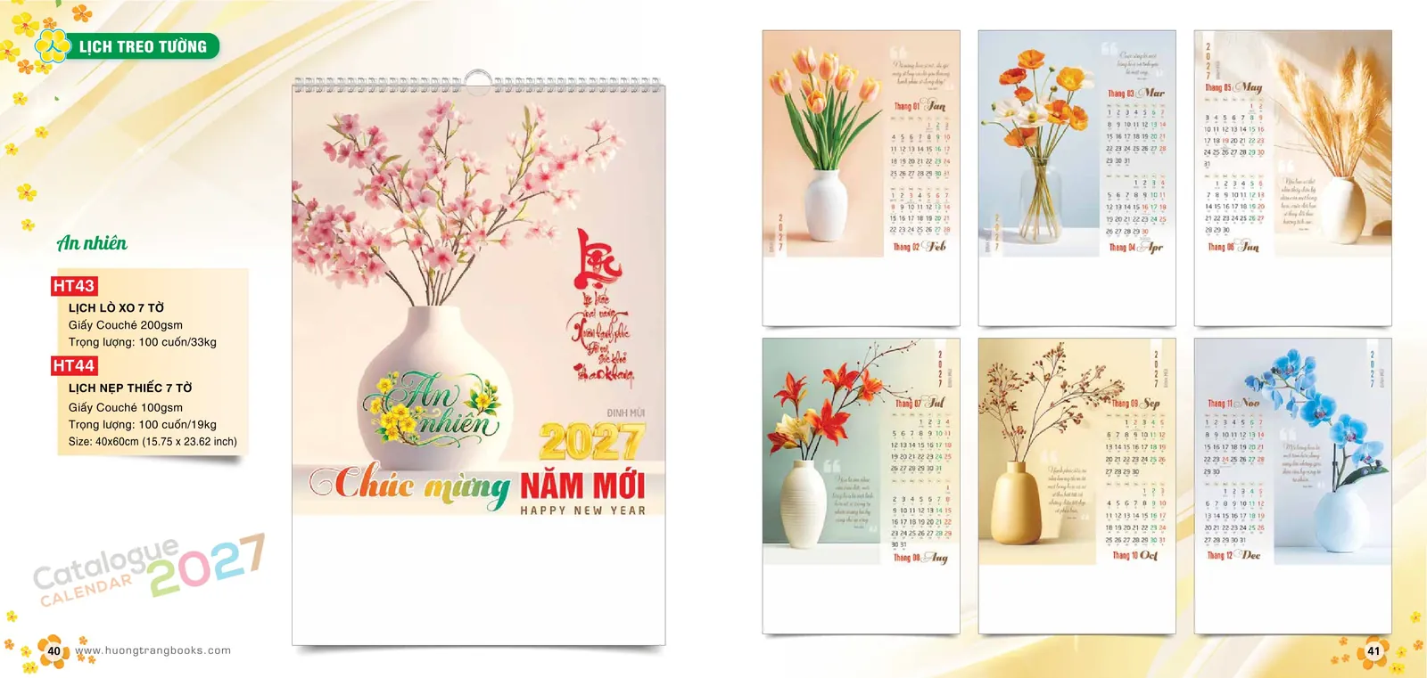HT43 - Bonsai và vật phẩm xuân - lịch lò xo 7 tờ 2027