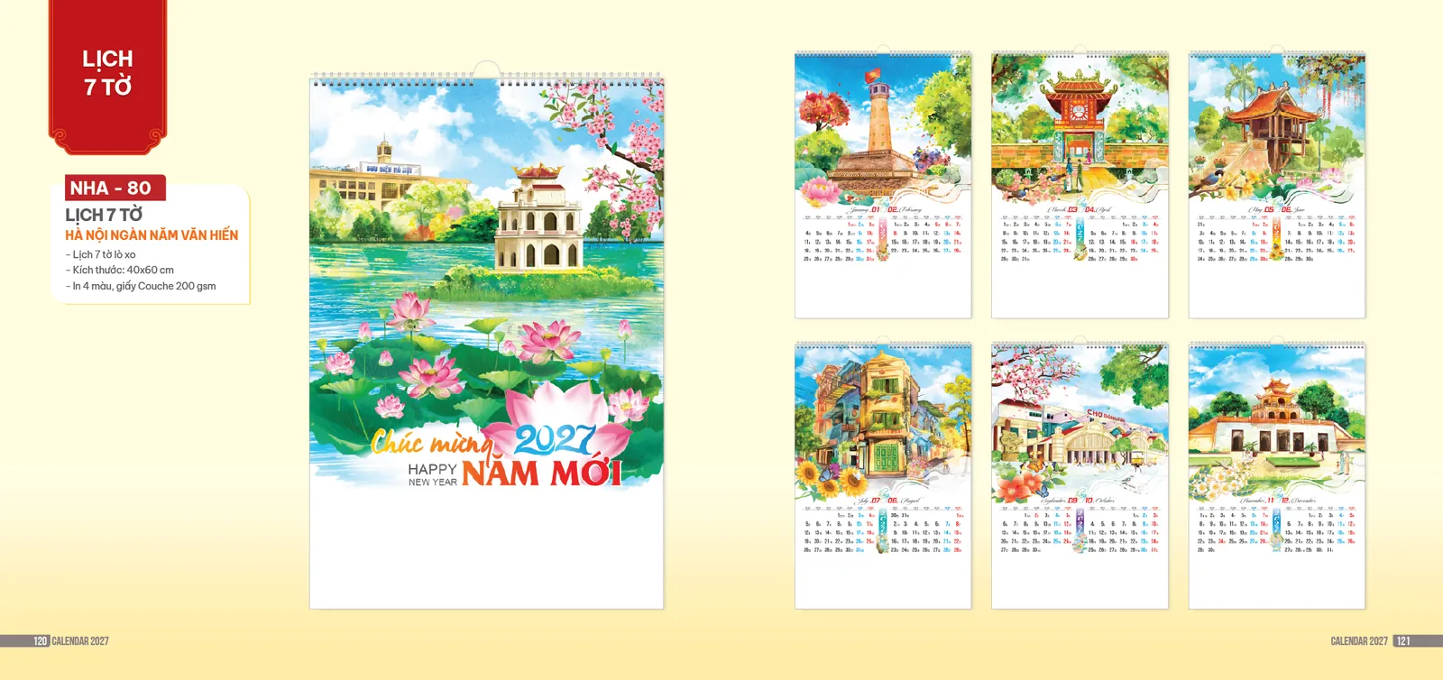 NHA80 - Hà Nội ngàn năm văn hiến - lịch lò xo 7 tờ 2027