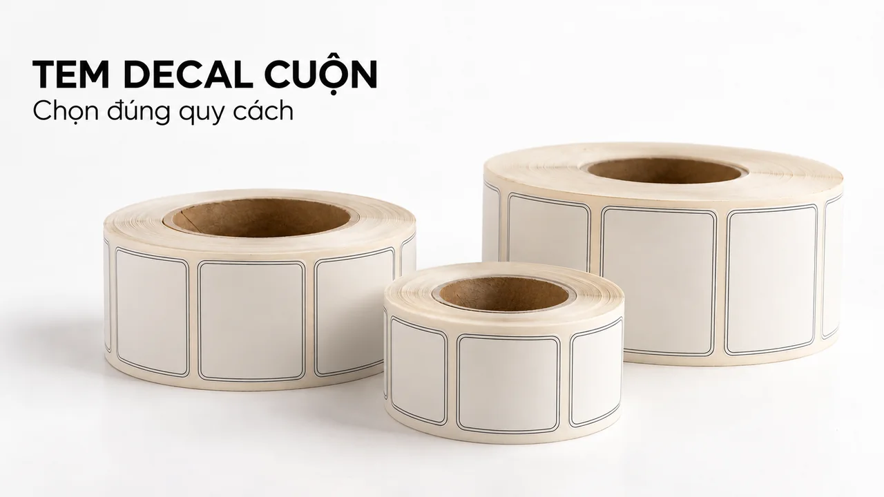 Ba cuộn tem decal trên nền trắng studio