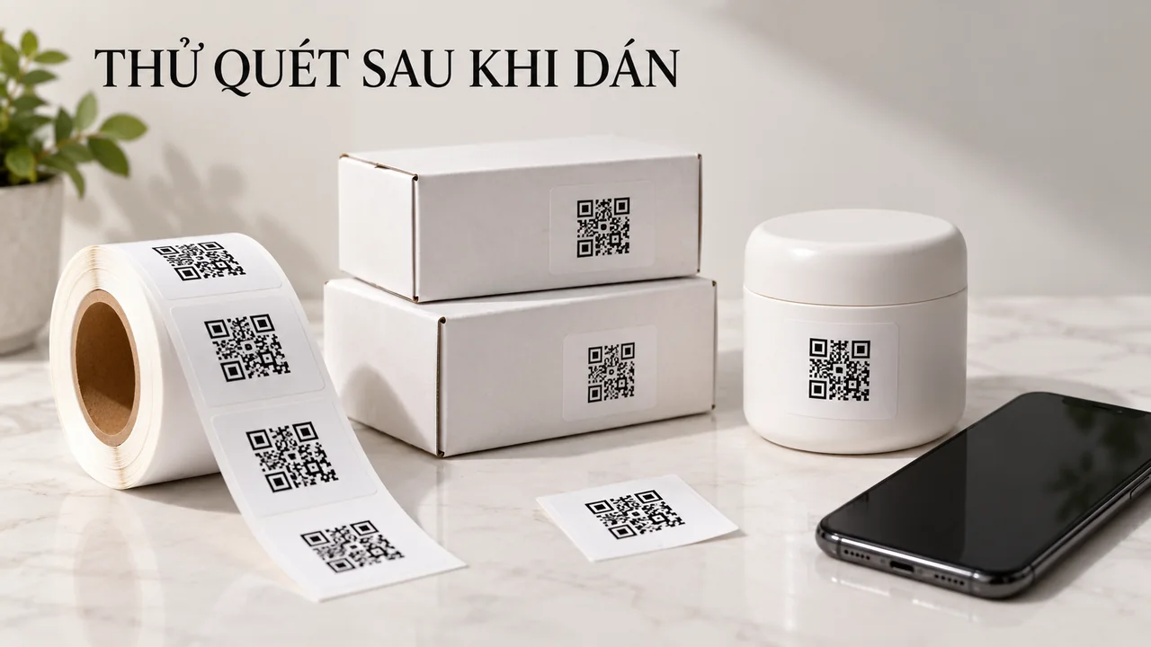 Thử vị trí dán tem trên hộp và lọ thực tế