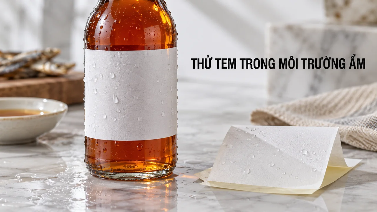 Mẫu nhãn chai nước mắm khi có giọt nước trên bề mặt