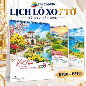 Ảnh đại diện 9 mẫu lịch lò xo 7 tờ 2027: BM01–BM11: danh thắng và hoa bốn mùa tại Hà Phương