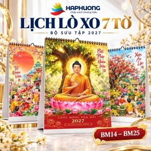 Ảnh đại diện 8 mẫu lịch lò xo 7 tờ 2027: BM14–BM25: Phật giáo, tuổi thơ và lời chúc xuân tại Hà Phương