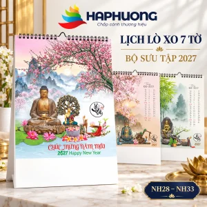 Ảnh đại diện 6 mẫu lịch lò xo 7 tờ 2027: NH28–NH33: thiền, miền quê và mùa hoa tại Hà Phương