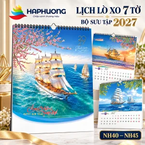 Ảnh đại diện 6 mẫu lịch lò xo 7 tờ 2027: NH40–NH45: thuyền buồm và những góc Hà Nội tại Hà Phương